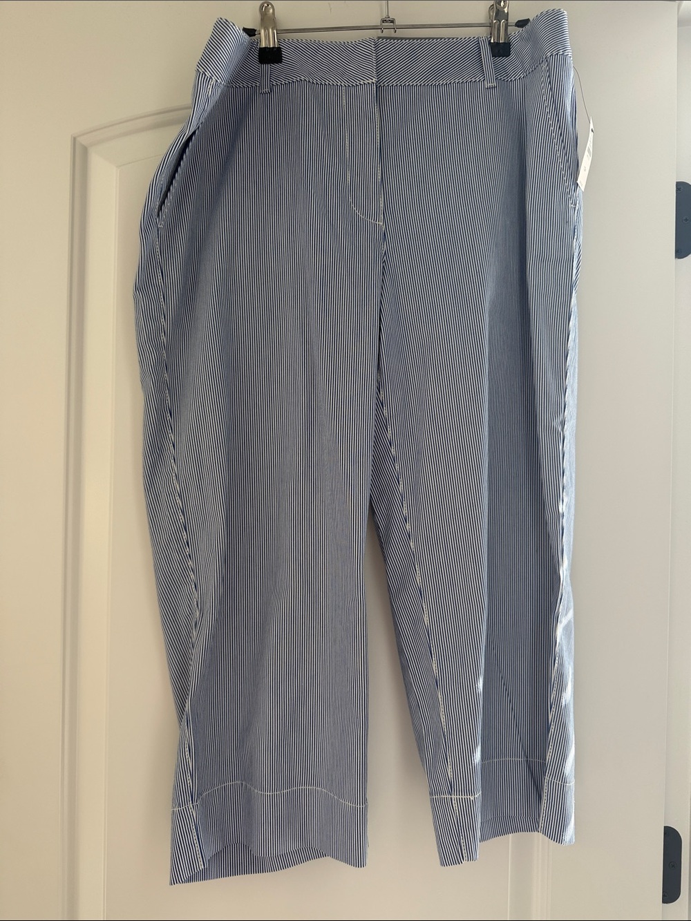 Talbots Seersucker Wide Ankle Pants Blue & White Size 12P NWT